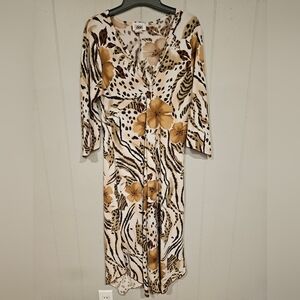 Janana's Vintage 90s Beige Brown Tropical Floral Shift Dress Size XL Maxi USA